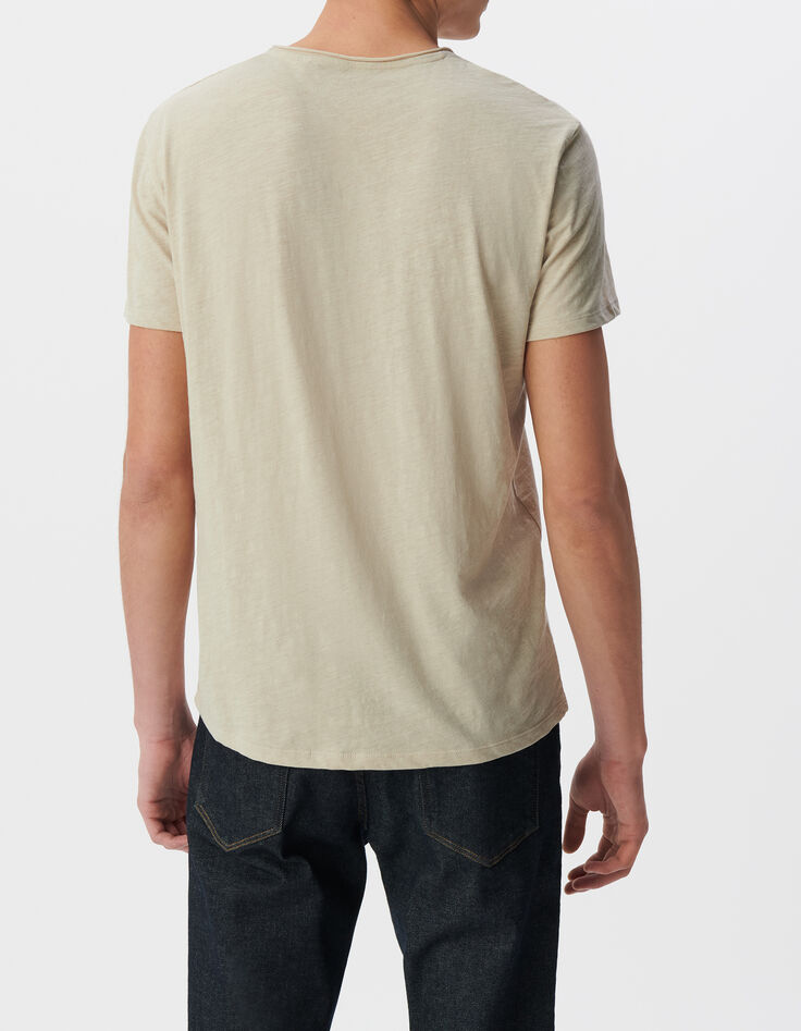 L&lsquo;Essentiel Herren-T-Shirt beige Bio-Baumwolle V-Kragen-3