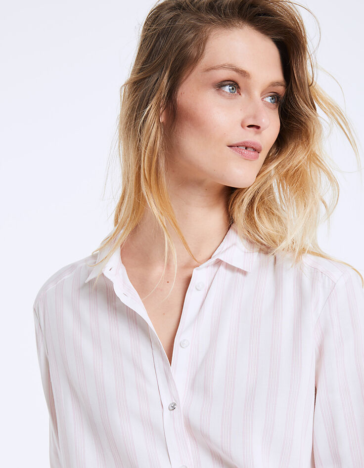Chemise à rayures roses en viscose tencel femme-1