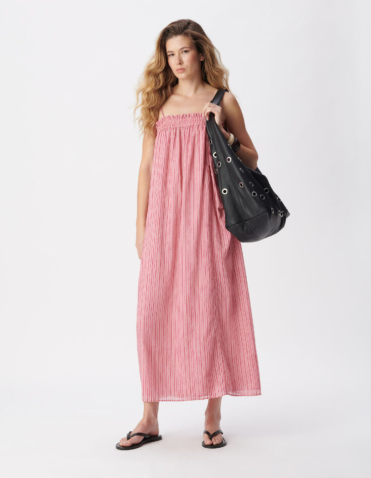 Robe bustier fines bretelles rose motif rayures Femme-5