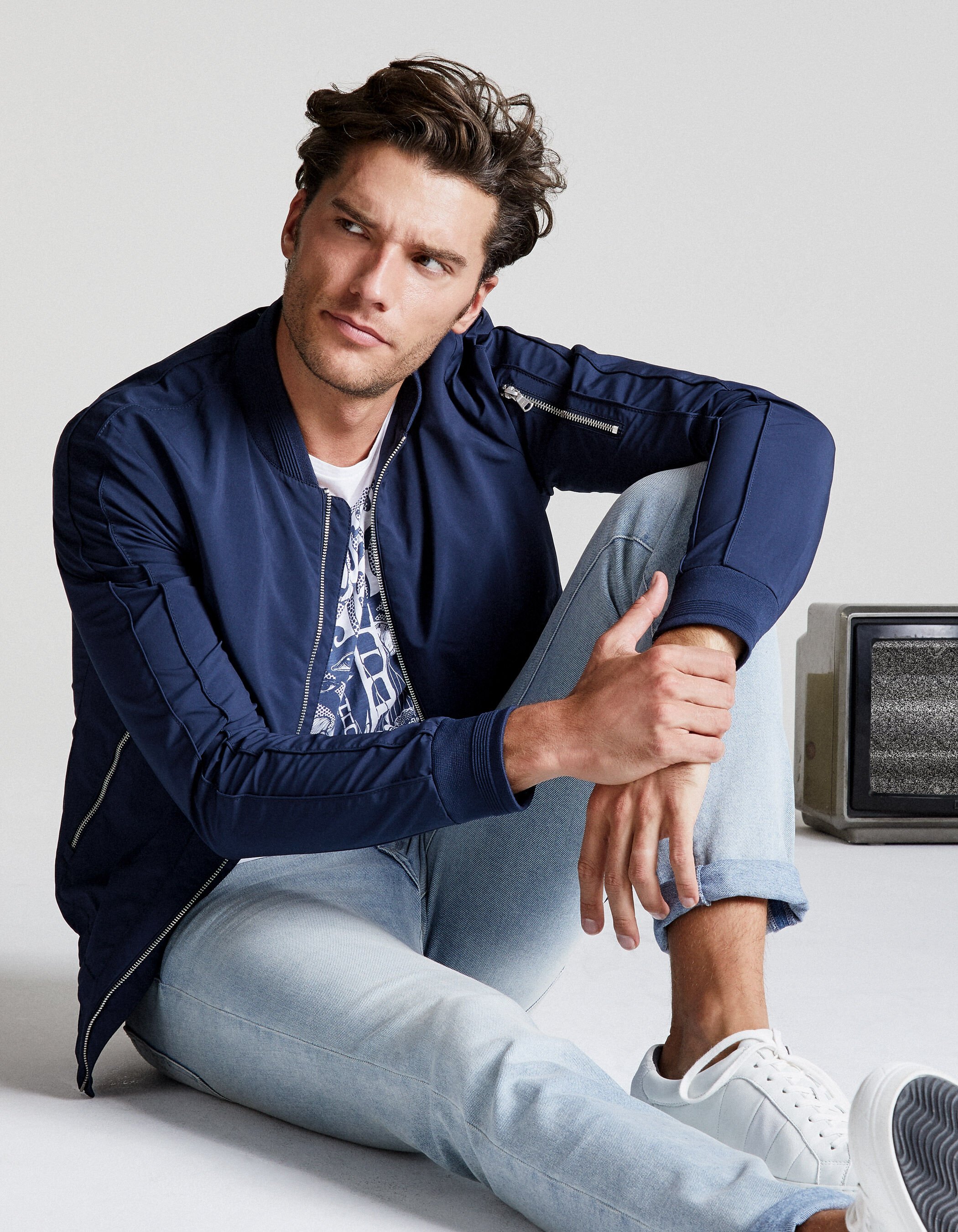 Mens denim baseball jacket top