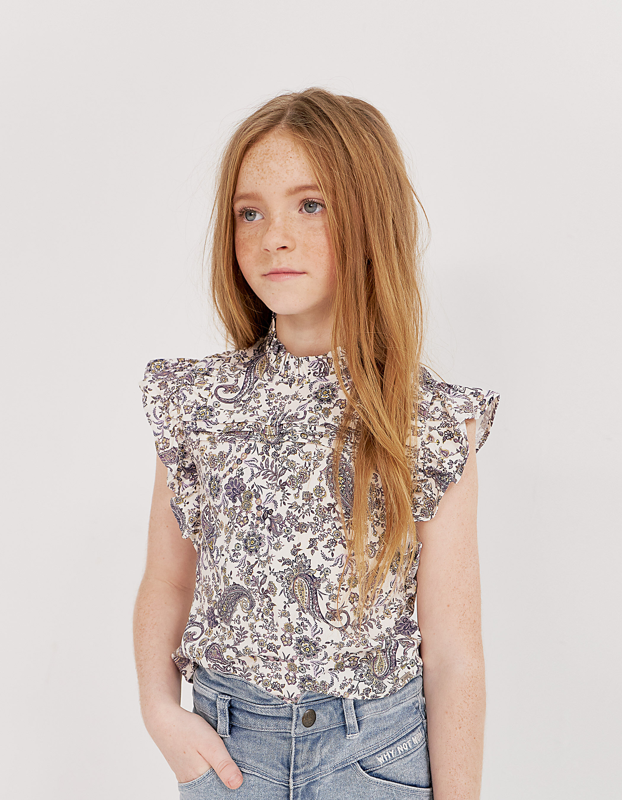 Girls' ecru paisley print Ecovero® blouse