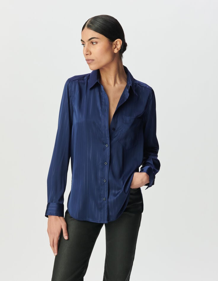 Chemise fluide marine effet motif rayures Femme-2 Chemise fluide marine effet motif rayures Femme-2