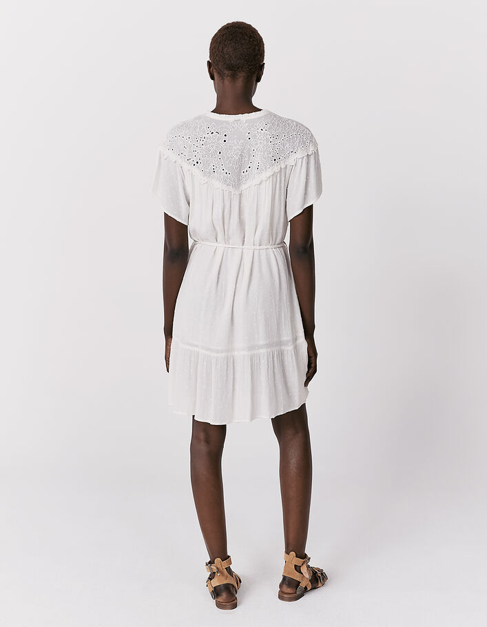 Women’s white embroidered collar dotted Swiss crepe dress - IKKS
