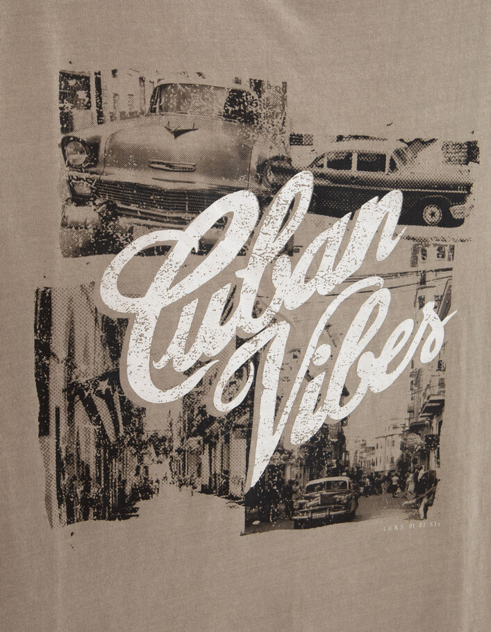 T-shirt kaki coton bio visuels voitures cubaines Homme - IKKS