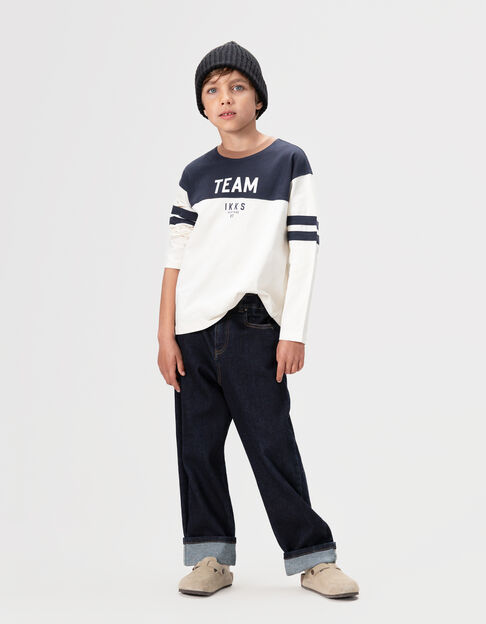 T-shirt marine et blanc coton bio col camel garçon - IKKS