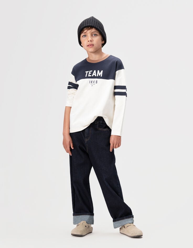 T-shirt marine et blanc coton bio col camel garçon-1 T-shirt marine et blanc coton bio col camel garçon-1