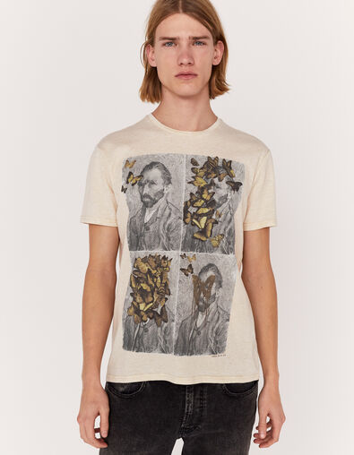 Tee-shirt naturel chiné peintre et papillons Homme - IKKS