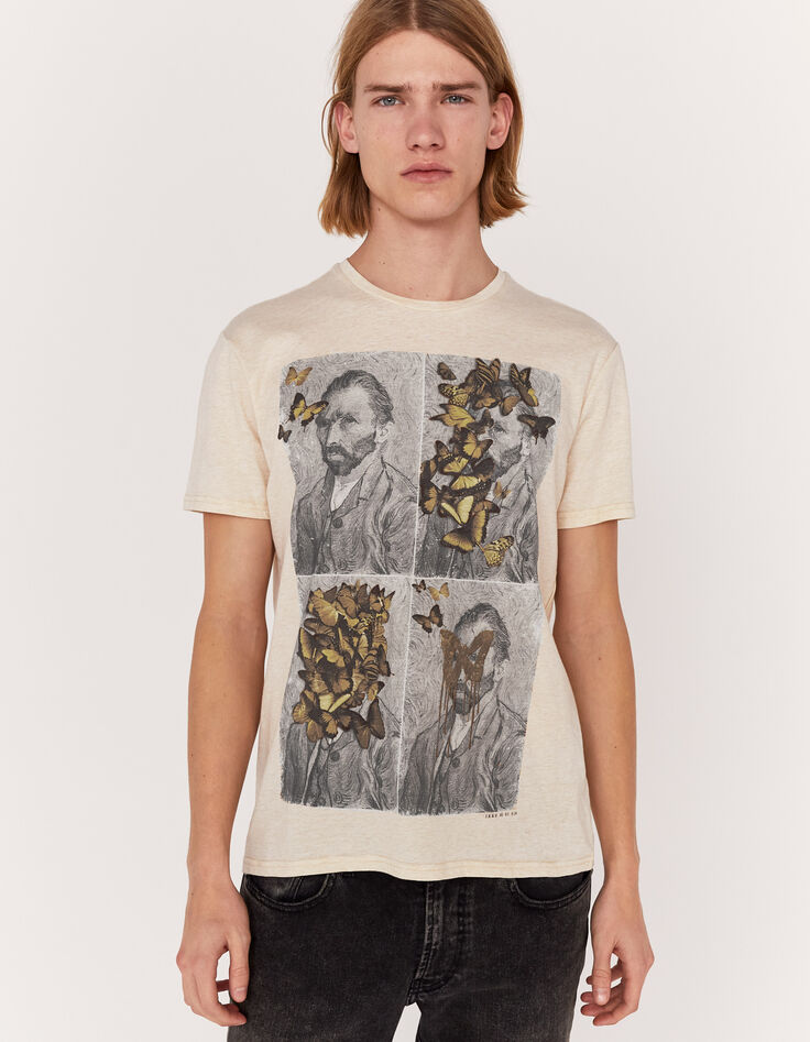Tee-shirt naturel chiné peintre et papillons Homme-1