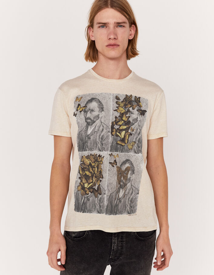 Men’s natural marl T-shirt with painter and butterflies - IKKS