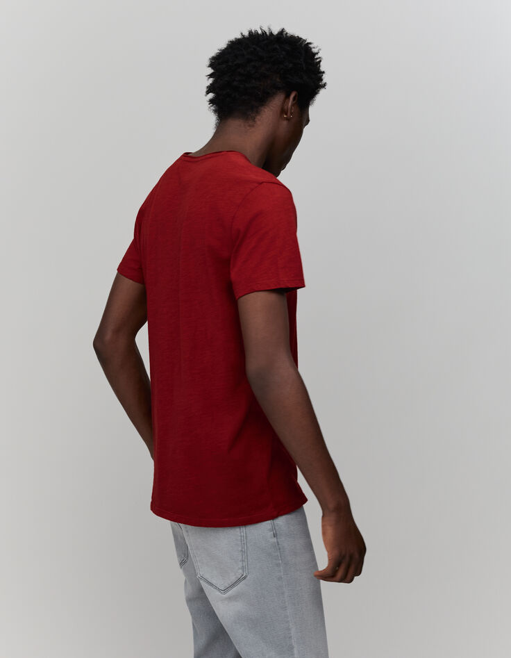 T-shirt L'Essentiel rouge foncé coton bio col V Homme-5