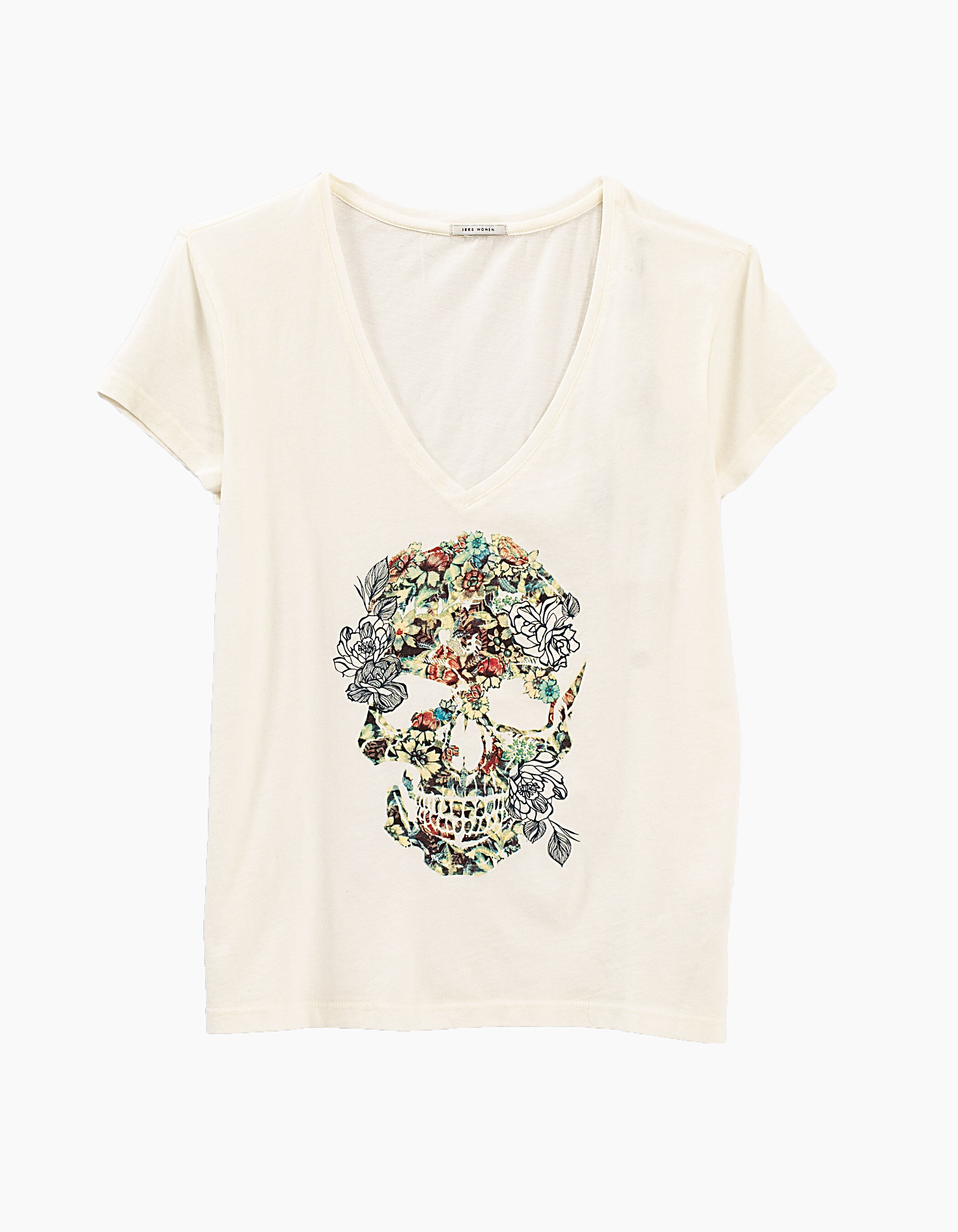 Women s off white graphic front cotton slub T shirt