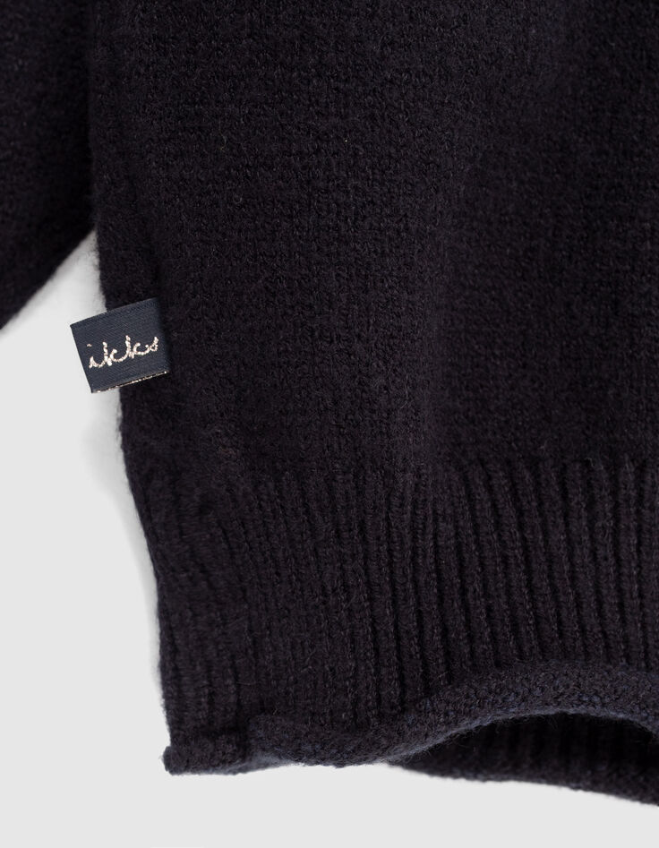 Pull navy fonc&eacute; tricot message jacquard fille-5