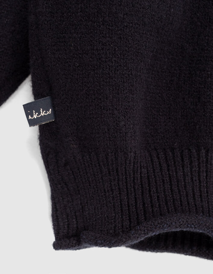 Girls’ dark navy jacquard slogan knit sweater-7