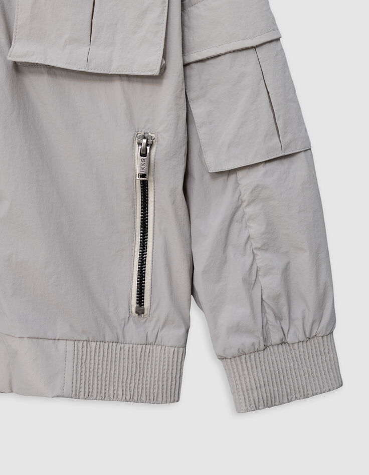 Blouson gris à capuche multipoches nylon garçon-6