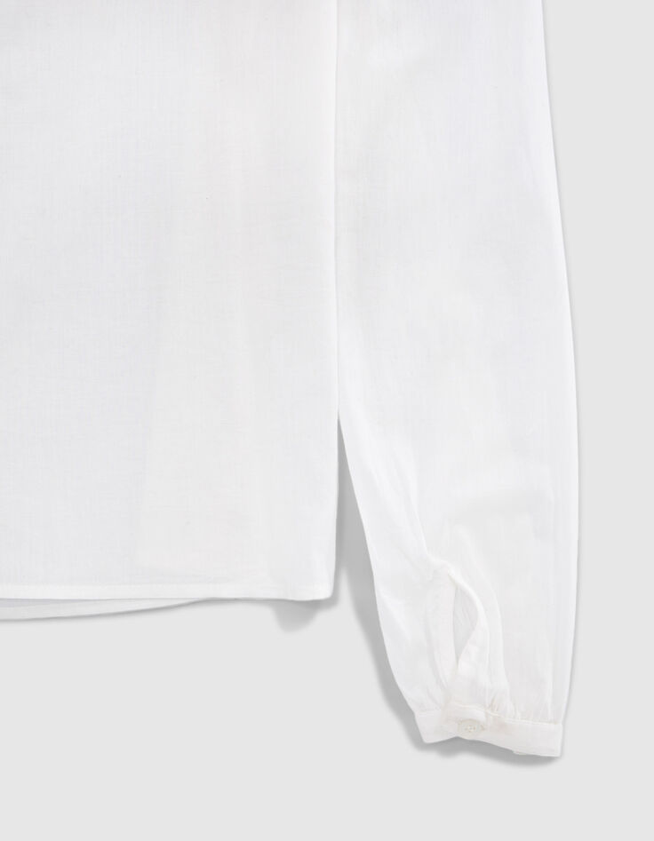 Cremewei&szlig;e Damenbluse mit bunter Garnstickerei-3