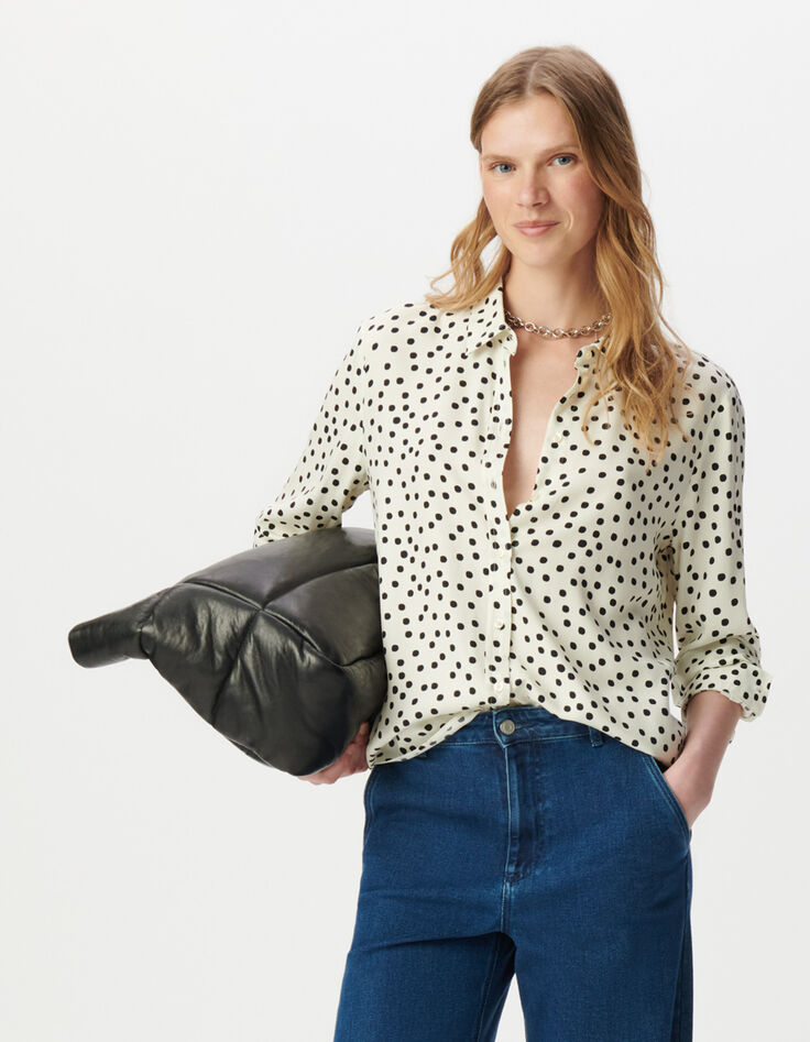 Chemise manches longues blanche imprimé pois Femme-1