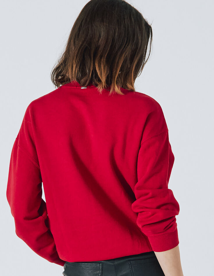 Sweat en molleton rouge motif marinière en sequins femme-3