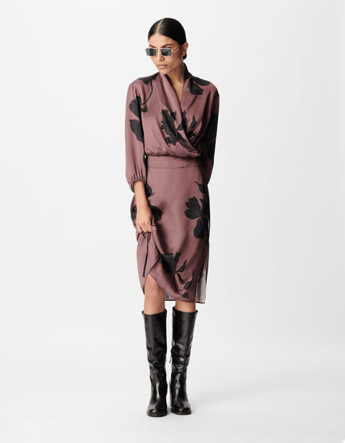 Women's burgundy floral maxi midi dress - IKKS