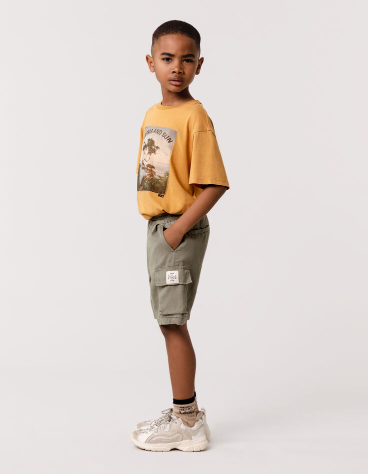 Khaki Jungen-JOGGER-Bermudas aus Lyocell-Mix-1