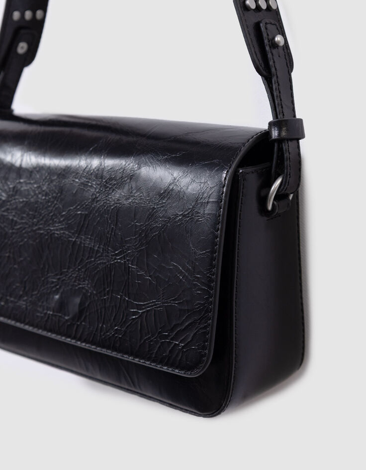 Le 111 noir cuir glacé double anse clous Femme-4