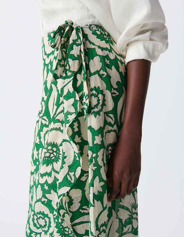 Jupe midi verte imprim&eacute; maxi tropical Femme-5