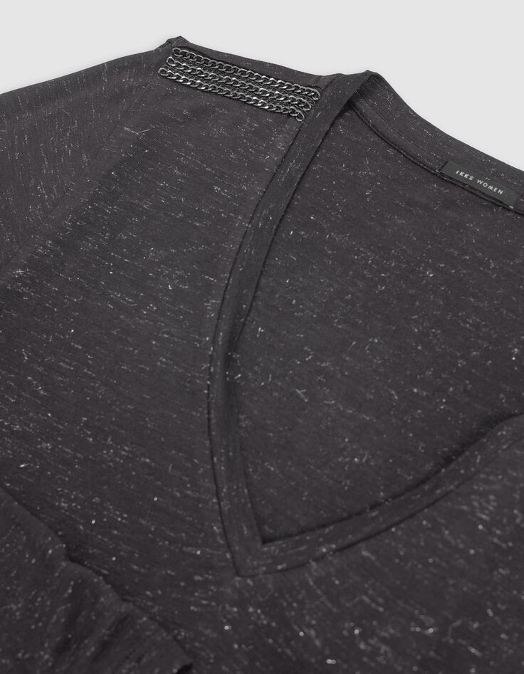 Graues T-Shirt aus Lurex-Strick mit Gourmet-Dekor f&uuml;r Damen-5