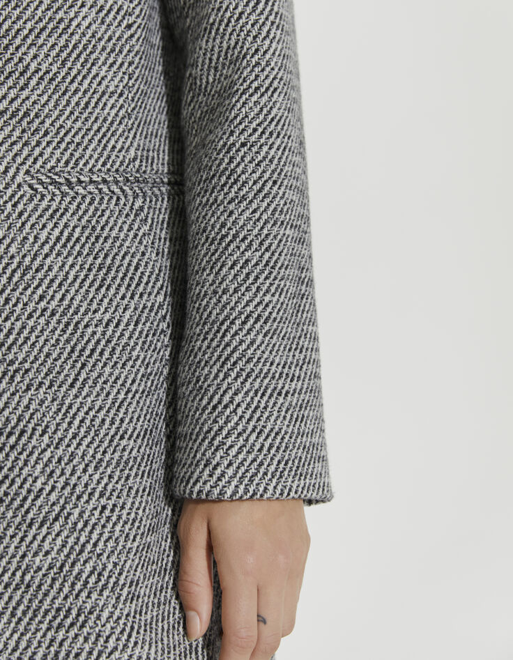 Women’s grey wool blend coat with grey denim facing-5
