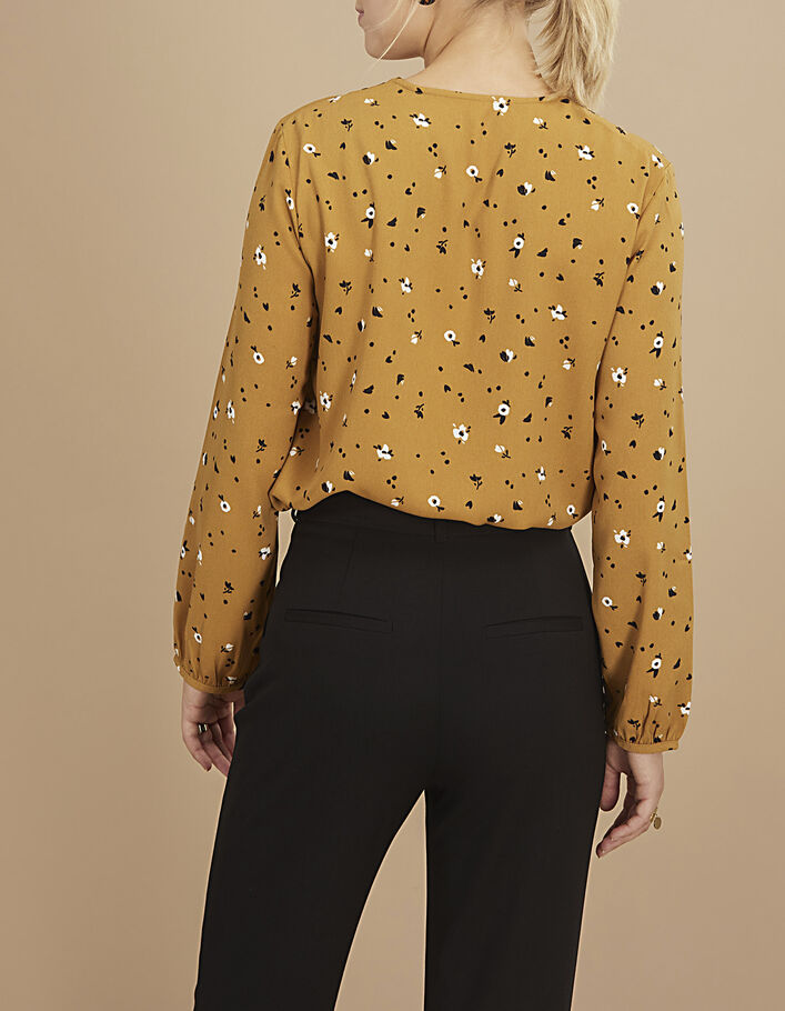 Okergele blouse bloemen-luipaardprint I.Code - I.CODE