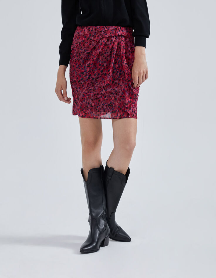 Jupe courte rose imprimé léo rock recyclée Femme-1