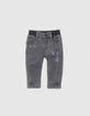Grijze jeans print en ribboord in taille babyjongens-1