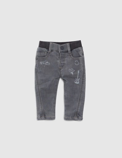 Grijze jeans print en ribboord in taille babyjongens - IKKS