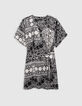 Robe noire imprimé patchwork foulard Femme-7