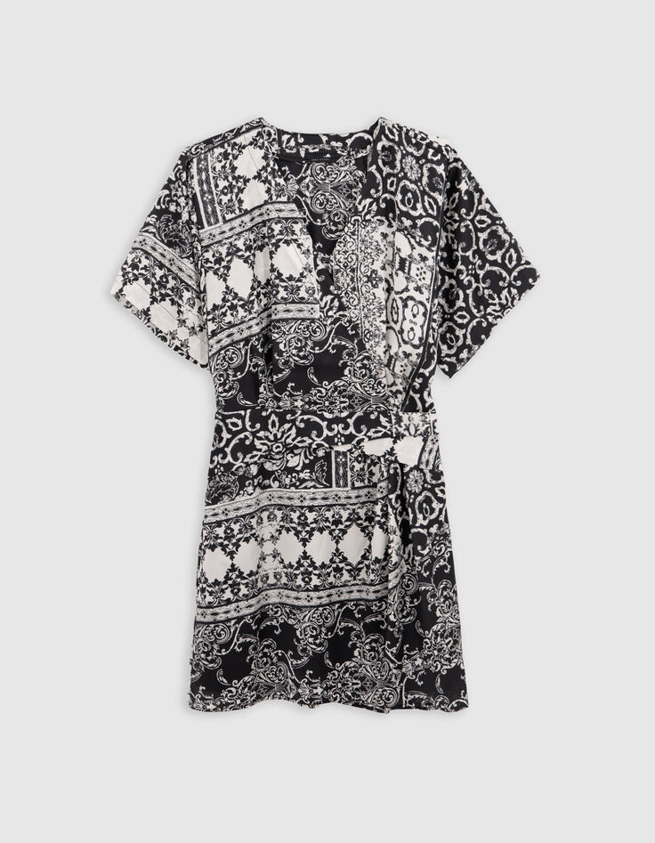 Robe noire imprimé patchwork foulard Femme-7