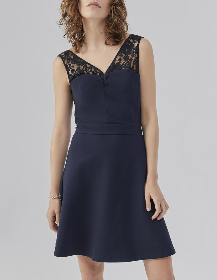 Women’s navy dress with black lace straps - IKKS