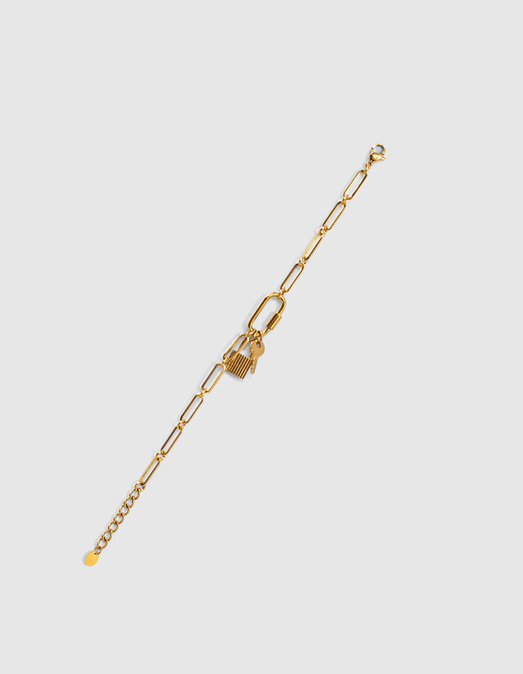 Women’s gold-toned large link bracelet, clip and charms-3
