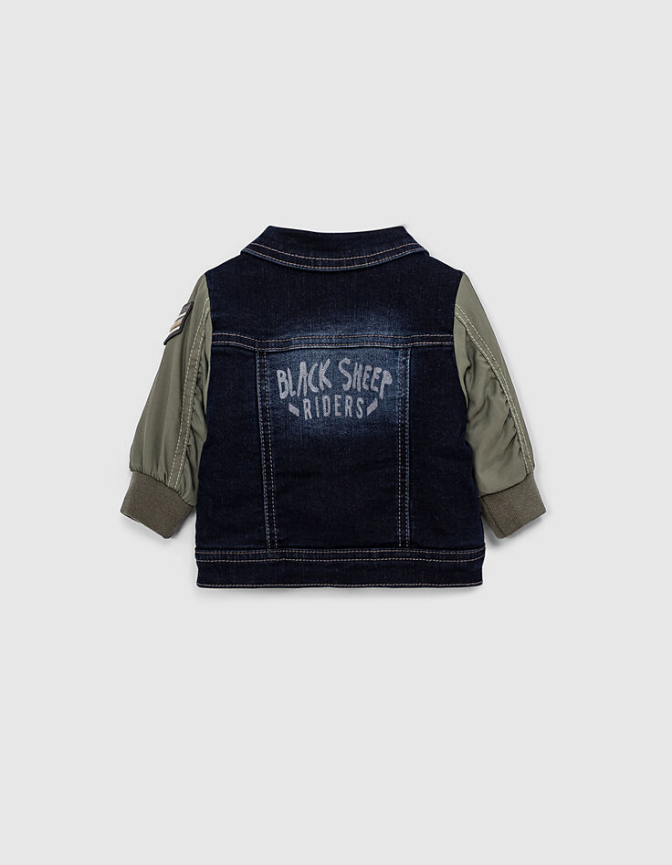 Veste en jean rinse à manches nylon et capuche bébé garçon-4