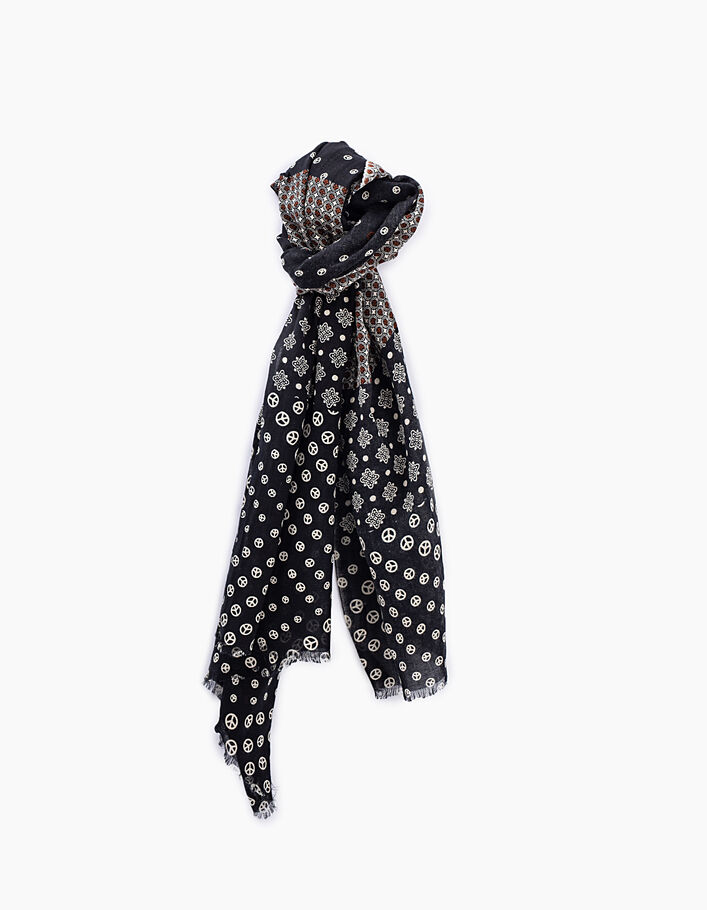 Men’s black scarf with Mashrabiya Peace and Love motifs - IKKS