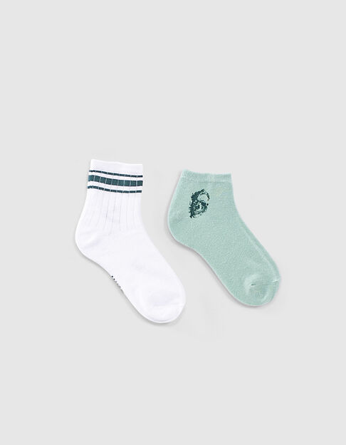 Boys’ aqua and ribbed white socks 