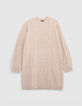Robe beige chiné tricot torsadé fille-1