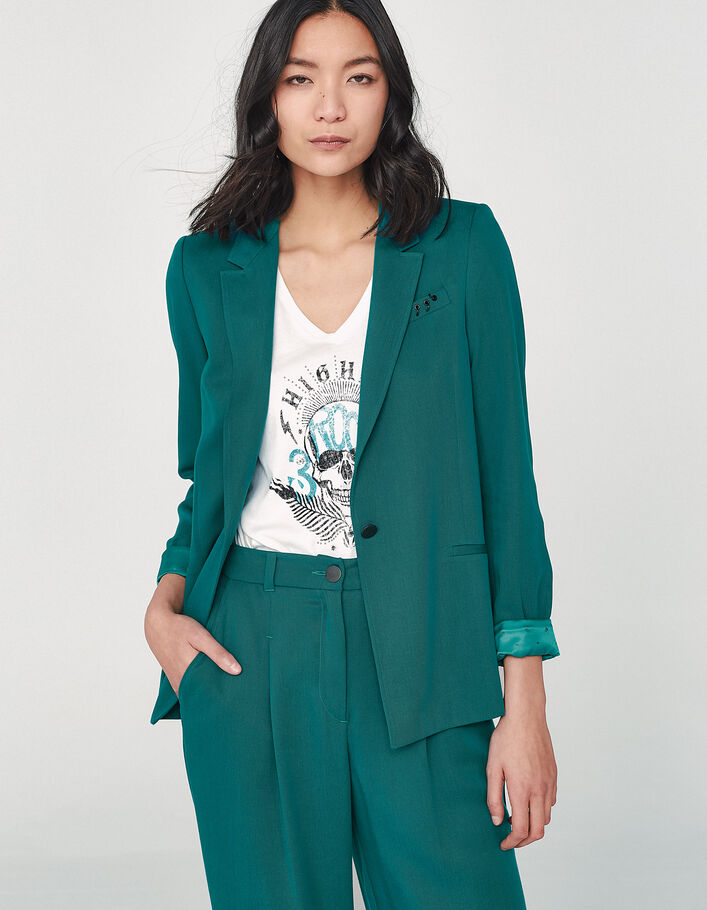 Veste tailleur en tencel émeraude avec ceinture femme-2