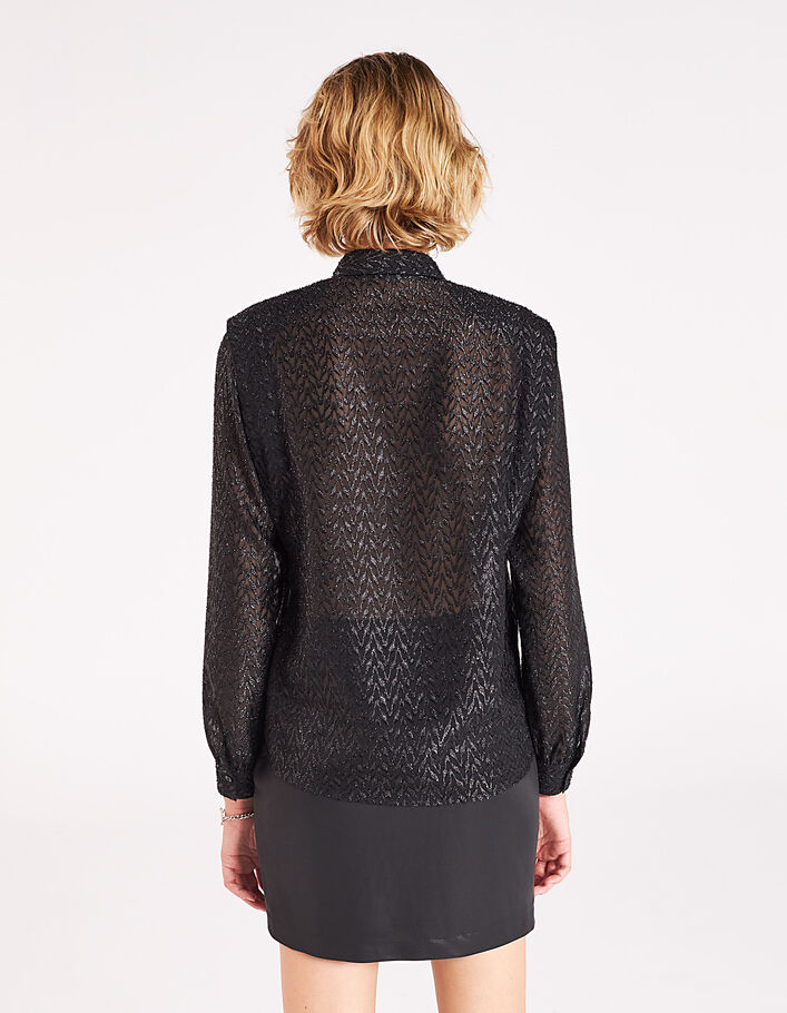 Camisa de gasa negra hilo cortado metalizado mujer-3