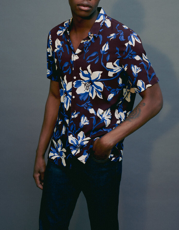 Men’s burgundy XL flower print REGULAR shirt-1