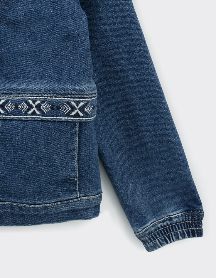 Blaue Mädchenjeansjacke mit Stickereien-4
