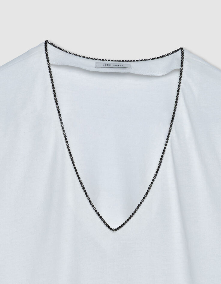 Tee-shirt blanc encolure V bijou Femme-4