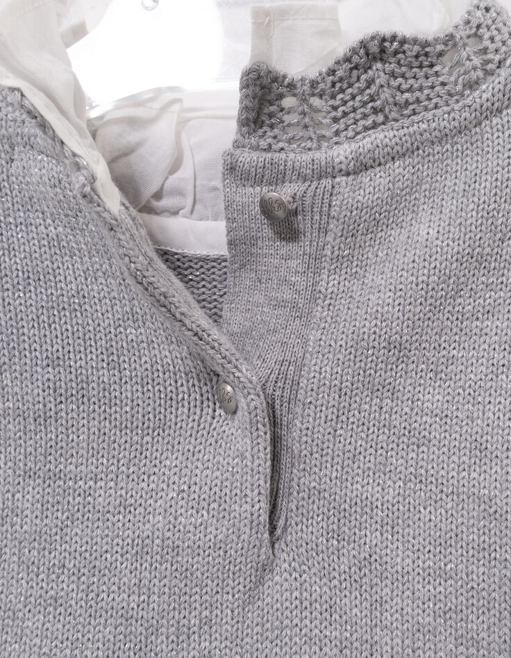 Grauer Mädchenstrickpullover Mischgewebe Popeline-Stick-5