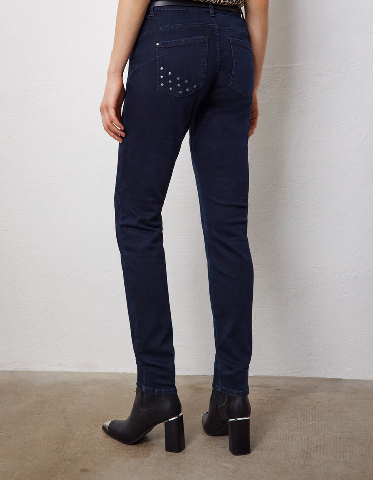 Dunkelblaue Sculpt-up-Damenjeans im Slim-Fit mit Nieten-3