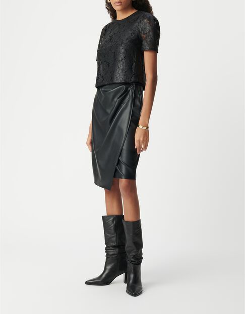 Top negro de mujer con efecto de revestimiento de encaje - IKKS