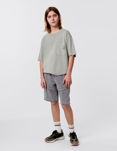 Khaki Jungen-T-Shirt, aufgesetzte Tasche, Stickerei - IKKS