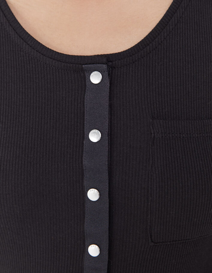 Camiseta negra manga larga canalé mujer - IKKS