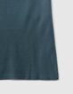 Blaues Damen-T-Shirt, Rippenstrick, Spitzenrand-3
